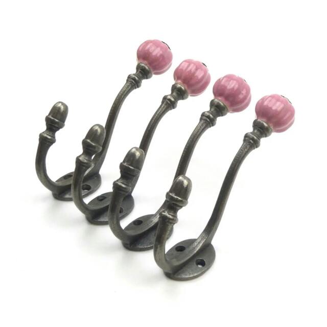 Rackhams Ceramic Tipped Shabby Chic Cast Iron Coat Hook 150mm - Pack of 4 Hooks - Pink - image 1