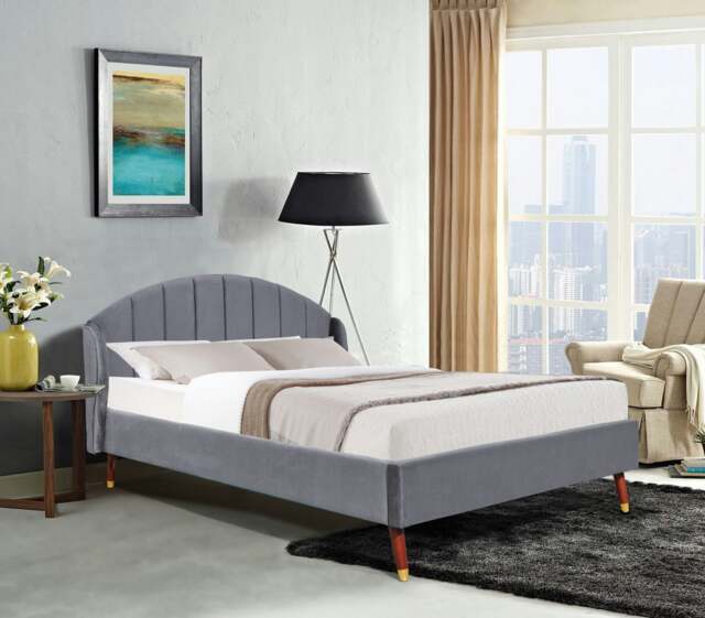 Rackhams Athens Winged Plush Velvet Fabric Bed Frame - A Luxurious and Sophisticated Statement Piece for Your Bedroom - Grey - King - image 1