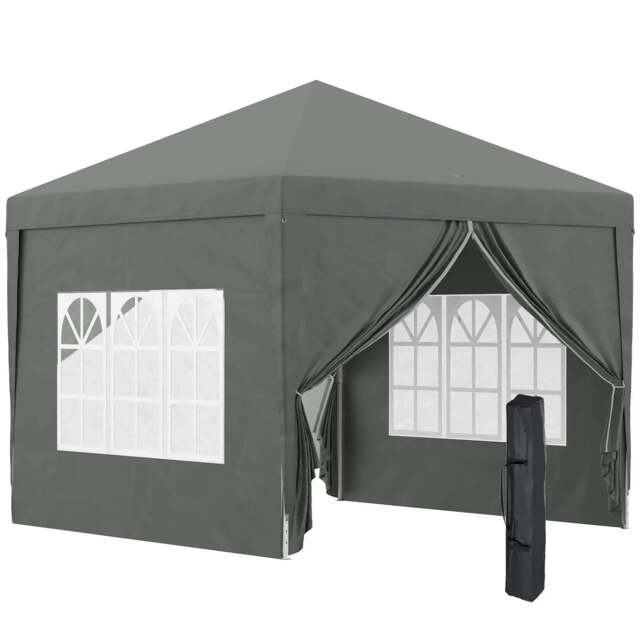 Rackhams 3 x 3 m Garden Pop Up Gazebo, Wedding Party Tent Marquee, Water Resistant Awning Canopy with Sidewalls, Windows, Carry Bag, Grey - image 1