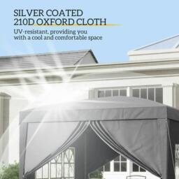 Rackhams 3 x 3 m Garden Pop Up Gazebo, Wedding Party Tent Marquee, Water Resistant Awning Canopy with Sidewalls, Windows, Carry Bag, Grey - thumbnail 5