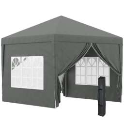 Rackhams 3 x 3 m Garden Pop Up Gazebo, Wedding Party Tent Marquee, Water Resistant Awning Canopy with Sidewalls, Windows, Carry Bag, Grey - thumbnail 1