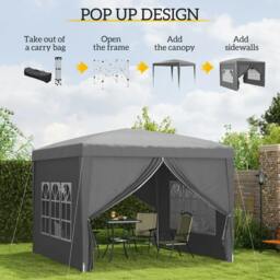 Rackhams 3 x 3 m Garden Pop Up Gazebo, Wedding Party Tent Marquee, Water Resistant Awning Canopy with Sidewalls, Windows, Carry Bag, Grey - thumbnail 4