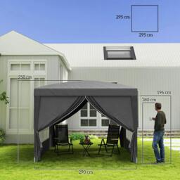Rackhams 3 x 3 m Garden Pop Up Gazebo, Wedding Party Tent Marquee, Water Resistant Awning Canopy with Sidewalls, Windows, Carry Bag, Grey - thumbnail 3