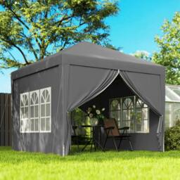 Rackhams 3 x 3 m Garden Pop Up Gazebo, Wedding Party Tent Marquee, Water Resistant Awning Canopy with Sidewalls, Windows, Carry Bag, Grey - thumbnail 2