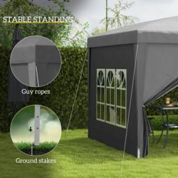 Rackhams 3 x 3 m Garden Pop Up Gazebo, Wedding Party Tent Marquee, Water Resistant Awning Canopy with Sidewalls, Windows, Carry Bag, Grey - thumbnail 6