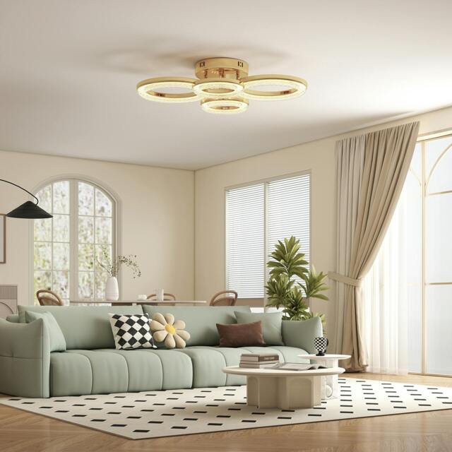 Rackhams Modern 4-Ring Flush Mount Ceiling Light, LED Ceiling Light, Gold - 1 - Metal, plastic - Gold tone - image 1