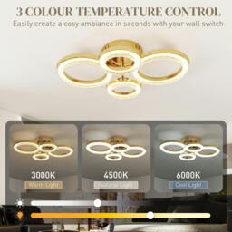 Rackhams Modern 4-Ring Flush Mount Ceiling Light, LED Ceiling Light, Gold - 1 - Metal, plastic - Gold tone - thumbnail 3