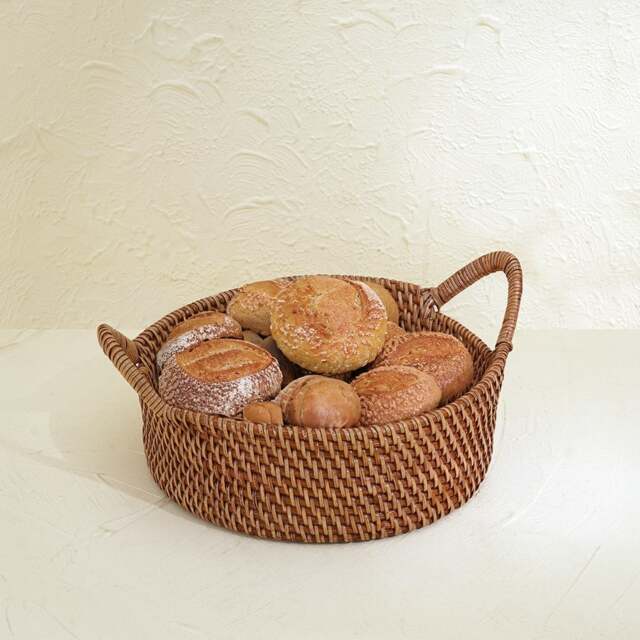 Rackhams Small Rattan Round Basket with Handles - 4 colours - Honey Brown - image 1