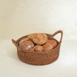 Rackhams Small Rattan Round Basket with Handles - 4 colours - Honey Brown