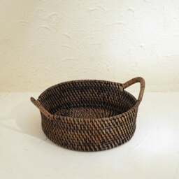 Rackhams Small Rattan Round Basket with Handles - 4 colours - Honey Brown - thumbnail 3