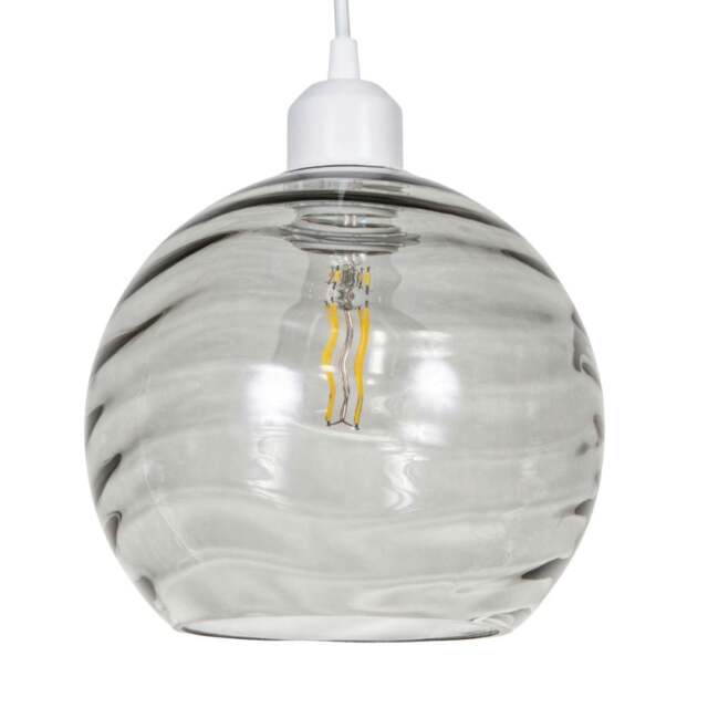Rackhams Modern Designer Smoked Circular Ribbed Glass Non Electric Pendant Lamp Shade - image 1
