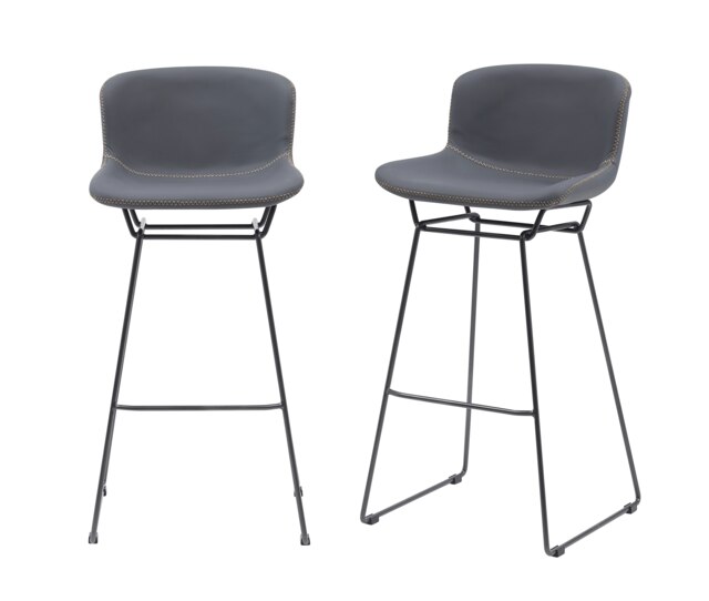 Rackhams MMT Bar Stools Set of 2, Grey PU Leather, Sleigh Legs & Retro Style for Breakfast Bar - Grey - Metal Steel frame - 50.5cm(d)99.5cm(h)47.5cm(w) - image 1