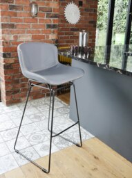 Rackhams MMT Bar Stools Set of 2, Grey PU Leather, Sleigh Legs & Retro Style for Breakfast Bar - Grey - Metal Steel frame - 50.5cm(d)99.5cm(h)47.5cm(w) - thumbnail 6