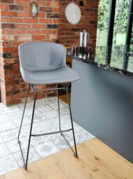 Rackhams MMT Bar Stools Set of 2, Grey PU Leather, Sleigh Legs & Retro Style for Breakfast Bar - Grey - Metal Steel frame - 50.5cm(d)99.5cm(h)47.5cm(w) - thumbnail 5