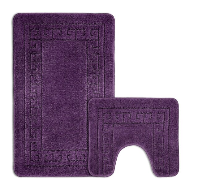 Rackhams Greek Key Bathmat Set - Antislip - Purple - image 1