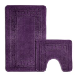 Rackhams Greek Key Bathmat Set - Antislip - Purple