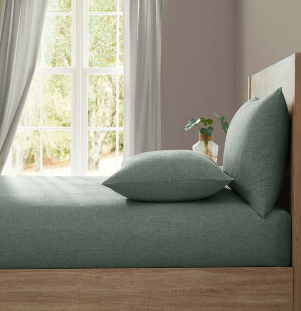 Rackhams 'Pure Washed Linen' Fitted Sheet - Green - Single - image 1