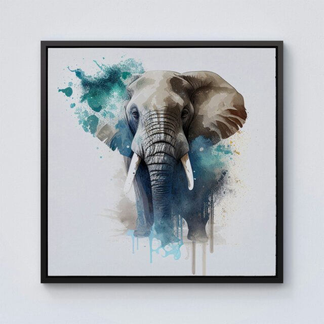 "Rackhams Majestic Elephant Splash Art Framed Canvas - 10"" x 10"" - Black" - image 1