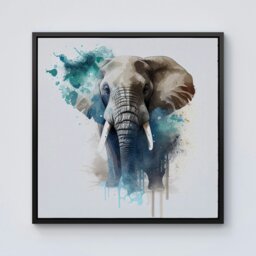 "Rackhams Majestic Elephant Splash Art Framed Canvas - 10"" x 10"" - Black" - thumbnail 1