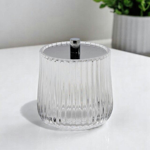 Rackhams Regent Ribbed Glass Chrome Collection Storage Jar - image 1