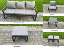 Rackhams 7 Seater Aluminium Outdoor Dining Set with Adjustable Rising Dining Table Chairs, 3 Footstools, Side Table - Dark Grey - thumbnail 3