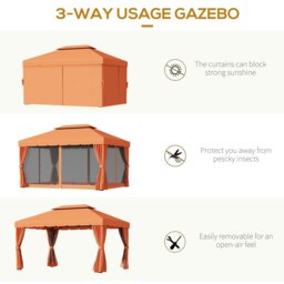 Rackhams 3m x 3.6m Aluminium Gazebo Canopy Patio Marquee Party Tent Orange - thumbnail 5