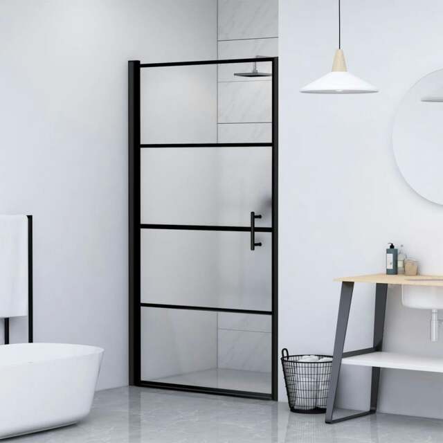Rackhams Shower Door 81x195 cm Half Frosted Tempered Glass Black