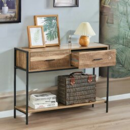 Rackhams Industrial Console Table With 2 Drawers & Storage Shelf - thumbnail 4