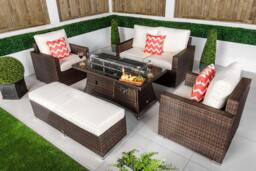 Rackhams Sydney Loveseat Sofa Rattan Garden Furniture Outdoor Lounge Set with Arm Chairs, Fire Pit Coffee Table & Bench - Brown - 1 - thumbnail 5