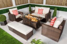 Rackhams Sydney Loveseat Sofa Rattan Garden Furniture Outdoor Lounge Set with Arm Chairs, Fire Pit Coffee Table & Bench - Brown - 1 - thumbnail 4
