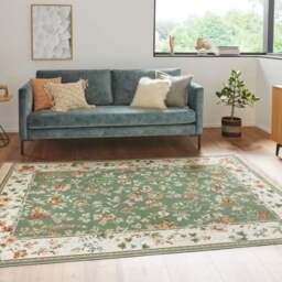 Rackhams Oriental Flowers Velvet With Fringes Green Rug - 160X230 cm - thumbnail 3