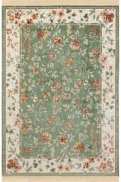 Rackhams Oriental Flowers Velvet With Fringes Green Rug - 160X230 cm - thumbnail 1
