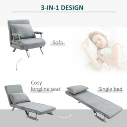 Rackhams Suedette Adjustable Back Futon Sofa Chair - Grey - thumbnail 5