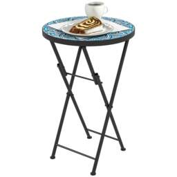 Rackhams Mosaic Garden Table, 35.5cm Folding Coffee Table, Blue - 1 - 35.5 - Orange - thumbnail 2
