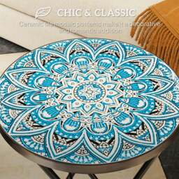 Rackhams Mosaic Garden Table, 35.5cm Folding Coffee Table, Blue - 1 - 35.5 - Orange - thumbnail 4