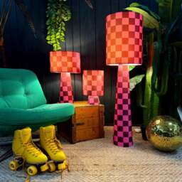Rackhams Portable Checkerboard Velvet lamps in Raspberry Ripple - Midi - 52cm Height - Rechargeable LED Bulb - thumbnail 2