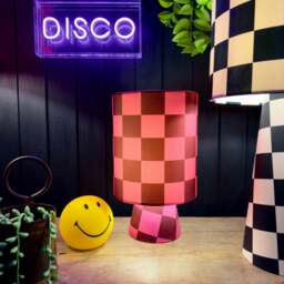 Rackhams Portable Checkerboard Velvet lamps in Raspberry Ripple - Midi - 52cm Height - Rechargeable LED Bulb - thumbnail 3