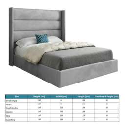 Rackhams Nuno Straight Winged Upholstered Soft Velvet Bed Frame - Grey - Blue - Small double - thumbnail 5