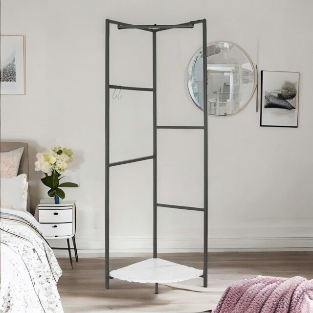 Rackhams Heavy Duty Metal Coat Stand With Shelf Black - image 1
