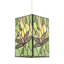 Rackhams Green Stained Glass Dragonfly Rectangular Tiffany Pendant Light Shade - thumbnail 2