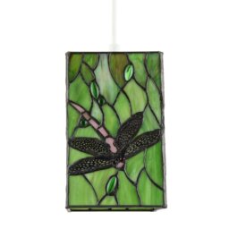 Rackhams Green Stained Glass Dragonfly Rectangular Tiffany Pendant Light Shade - thumbnail 3