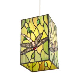 Rackhams Green Stained Glass Dragonfly Rectangular Tiffany Pendant Light Shade - thumbnail 6
