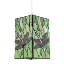 Rackhams Green Stained Glass Dragonfly Rectangular Tiffany Pendant Light Shade - thumbnail 1