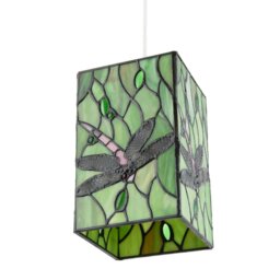 Rackhams Green Stained Glass Dragonfly Rectangular Tiffany Pendant Light Shade - thumbnail 5
