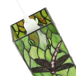 Rackhams Green Stained Glass Dragonfly Rectangular Tiffany Pendant Light Shade - thumbnail 4