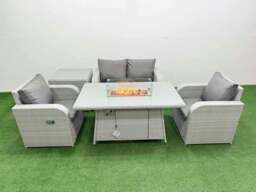 Rackhams Light Grey PE Wicker Rattan Garden Furniture Set Sofa Set Reclining Chair Fire Pit Dining Table 4 Seater With Side Table - thumbnail 1