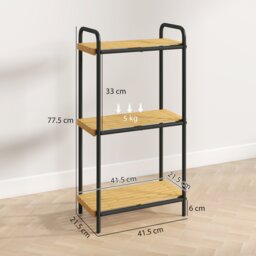Rackhams 3-Tier Bamboo Bathroom Shelf, Freestanding Shelving Unit, Natural - Black, Natural - W41.5*D21.5*H77.5cm - thumbnail 4