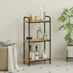 Rackhams 3-Tier Bamboo Bathroom Shelf, Freestanding Shelving Unit, Natural - Black, Natural - W41.5*D21.5*H77.5cm