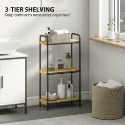 Rackhams 3-Tier Bamboo Bathroom Shelf, Freestanding Shelving Unit, Natural - Black, Natural - W41.5*D21.5*H77.5cm - thumbnail 5