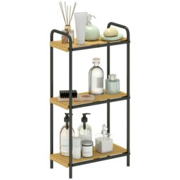 Rackhams 3-Tier Bamboo Bathroom Shelf, Freestanding Shelving Unit, Natural - Black, Natural - W41.5*D21.5*H77.5cm - thumbnail 3